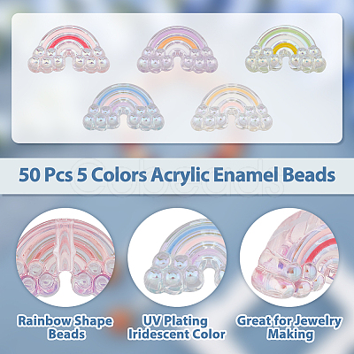 DICOSMETIC 50Pcs 5 Colors UV Plating Rainbow Iridescent Acrylic Enamel Beads OACR-DC0001-10-1