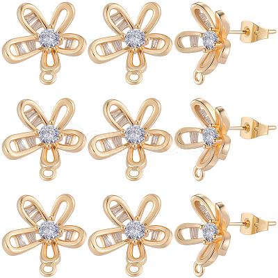 5 Pairs Brass Micro Pave Cubic Zirconia Stud Earring Findings KK-BBC0020-85-1