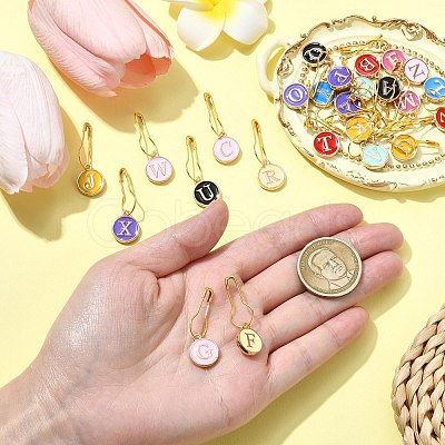 Alloy Enamel Flat Round with Letter A~Z Locking Stitch Marker Sets FIND-CJC0010-113-1