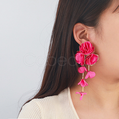 Alloy Cloth Flower Tassel Stud Earrings FS-WG1853D-07-1