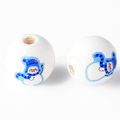 Painted Natural Wood Round Beads WOOD-N006-183-1