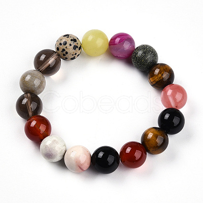 Natural Mixed Gemstone Round Beads Stretch Bracelets for Women Men G-T141-20-1