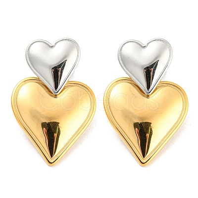 304 Stainless Steel Double Heart Dangle Stud Earrings for Women EJEW-D076-01C-GP-1