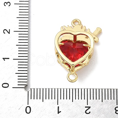 Brass with Glass Dark Red Sacred Heart Connector Charms KK-L253-27G-03-1