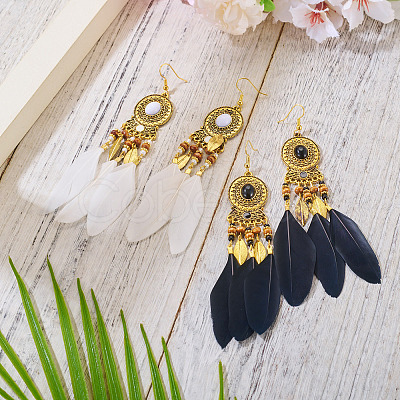 2 Pairs 2 Colors Feather Chandelier Earrings EJEW-TA0001-82-1