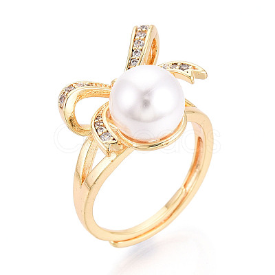 Bowknot Brass Micro Pave Clear Cubic Zirconia Adjustable Ring Settings KK-T076-27G-1