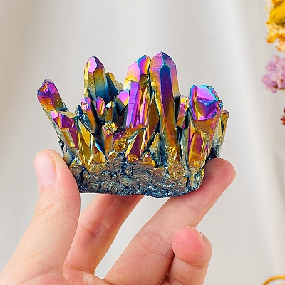 Electroplated Natural Druzy Quartz Crystal Cluster Ornaments PW-WG24416-05-1