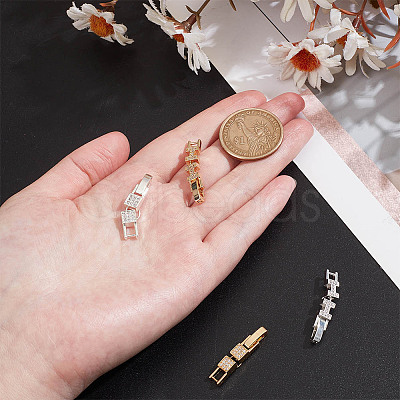 8Pcs 4 Styles Brass Micro Pave Clear Cubic Zirconia Fold Over Clasps KK-AR0004-76-1