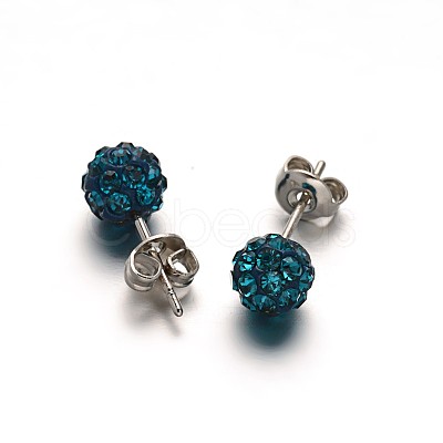 Polymer Clay Rhinestone Ball Stud Earrings EJEW-F0083-03A-1