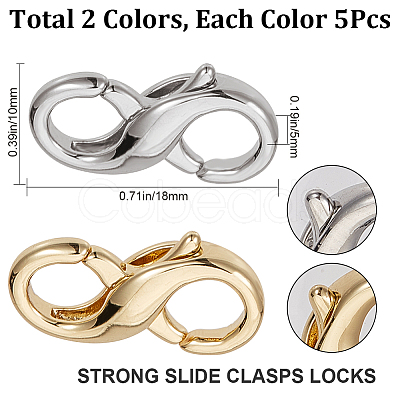 CREATCABIN 10Pcs 2 Colors Brass Double Opening Lobster Claw Clasps KK-CN0002-03-1