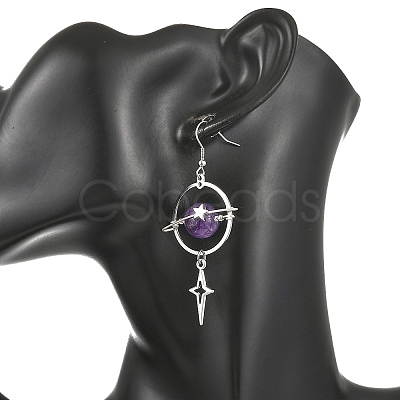 Natural Amethyst & Alloy Pendant Dangle Earrings EJEW-TA00818-04-1