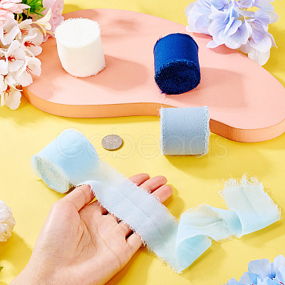 4 Rolls 4 Colors Frayed Polyester Ribbon OCOR-TA0002-87C-1