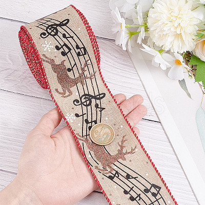 1 Roll Printed Polyester Imitation Burlap Ribbons OCOR-GO0001-08-1
