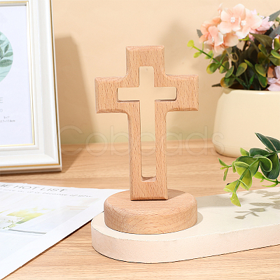 Wood Cross Figurines Ornaments DJEW-WH0016-75-1