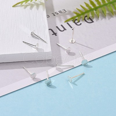 925 Sterling Silver Round Flat Pad Stud Earring Findings STER-T002-200S-1