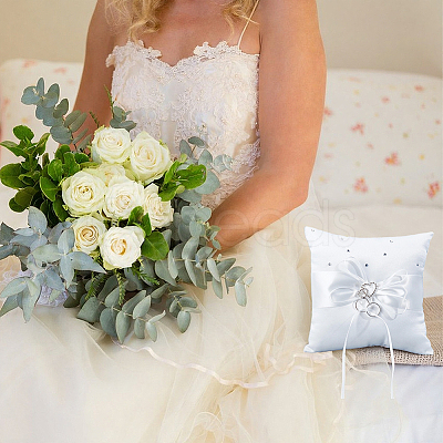 Square Polyester with Tribute Silk Wedding Finger Ring Display Pillow DIY-GF0014-14-1