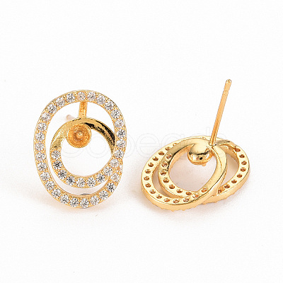 Brass Micro Pave Clear Cubic Zirconia Stud Earring Findings KK-S240-240-NF-1