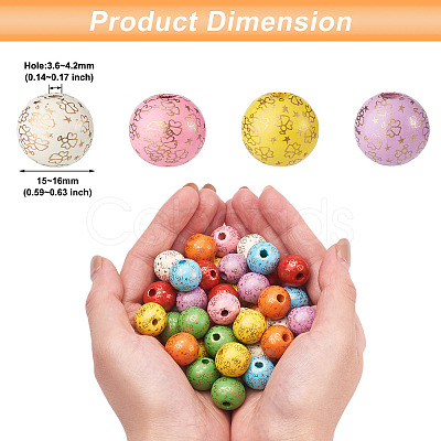 80Pcs 8 Colors Printed Natural Wood Beads WOOD-FW0001-10-1
