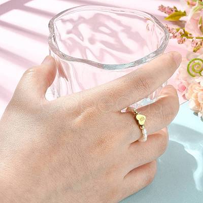 Natural Freshwater Pearl & 304 Stainless Steel Bead Finger Rings RJEW-FS00001-02-1