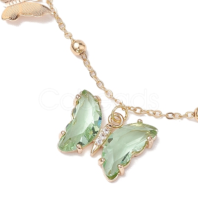 Round 6mm Natural Green Aventurine & Butterfly Glass Charm Bracelets X1-BJEW-TA00525-1