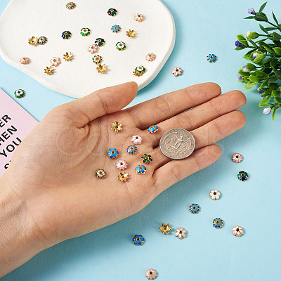 60Pcs 10 Style Alloy Enamel Bead Caps FIND-YS0001-16-1