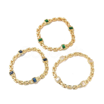 Glass Rectangle Link Chain Bracelet with Panther Chains BJEW-I309-01-1