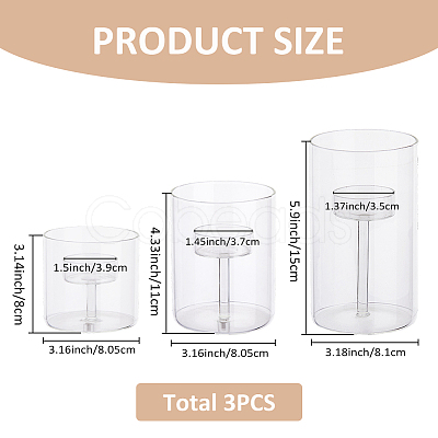 3Pcs 3 Styles Transparent Glass Candle Holders DJEW-FH0001-32-1