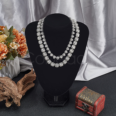 2Pcs 2 Styles Zinc Alloy Pave Square/Heart Clear Glass Tennis Necklaces for Womem NJEW-SP0001-08PS-1