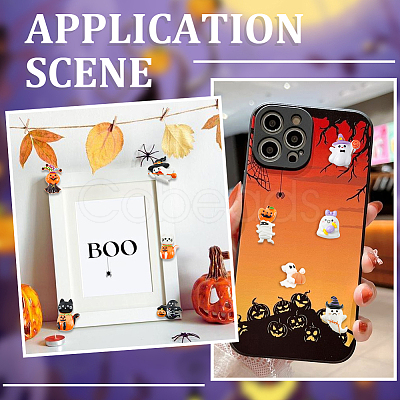 60Pcs 10 Styles Halloween Opaque Resin Decoden Cabochons RESI-SC0005-71B-1