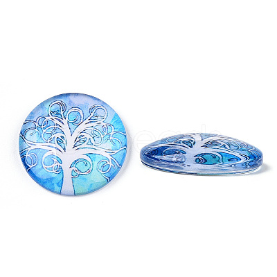 Half Round/Dome Tree Pattern Glass Flatback Cabochons for DIY Projects GGLA-Q037-25mm-M28-08-1