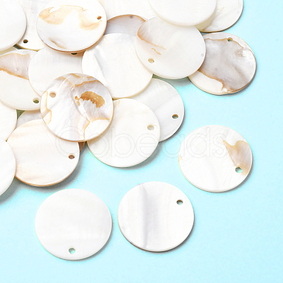 32Pcs Flat Round/Disc Natural Freshwater Shell Pendants SHEL-SC0001-98B-1