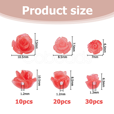 60Pcs 3 Styles Resin Beads RESI-HS0001-12-1