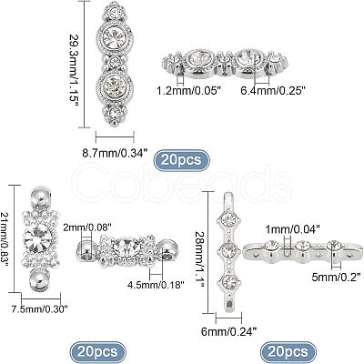 60Pcs 3 Style Alloy Rhinestone Bar Spacers ALRI-FH0001-05-1