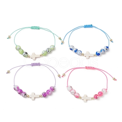 Adjustable Glass & Synthetic Turquoise & Non-magnetic Hematite Beads Braided Beaded Bracelets for Women BJEW-JB13579-1