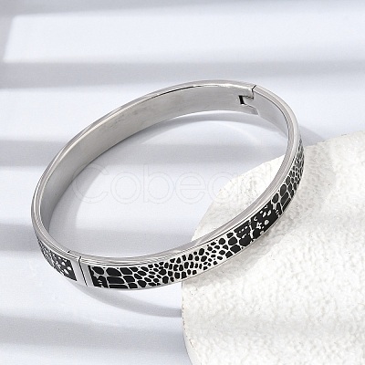 304 Stainless Steel Black Enamel Animal Skin Print Hinged Cuff Bangles for Women SA-CBAC920-02P-1