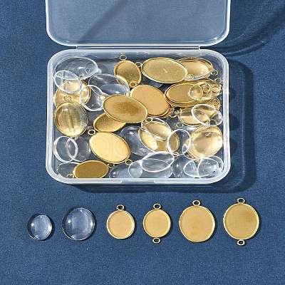 DIY Oval 304 Stainless Steel Cabochon Connector & Pendant Making Kits DIY-FS0008-31-1