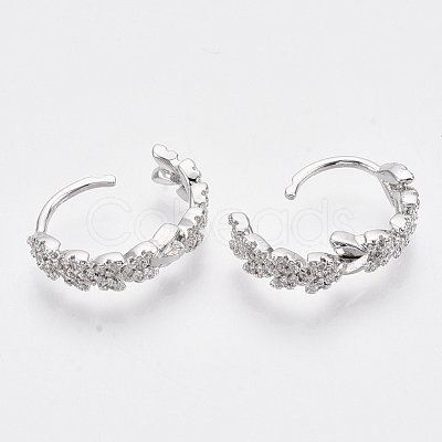 Brass Micro Pave Cubic Zirconia Huggie Hoop Earring EJEW-N011-03P-1