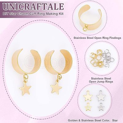 Unicraftale DIY Star Charm Cuff Ring Making Kit DIY-UN0003-68-1