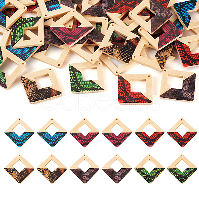 Pandahall 36Pcs 6 Colors Spray Painted Wood Big Pendants WOOD-TA0001-80-1