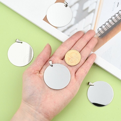 Non-Tarnish 201 Stainless Steel Flat Round Mirror Polished Finish Stamping Blank Tag Pendants STAS-S030-10-1