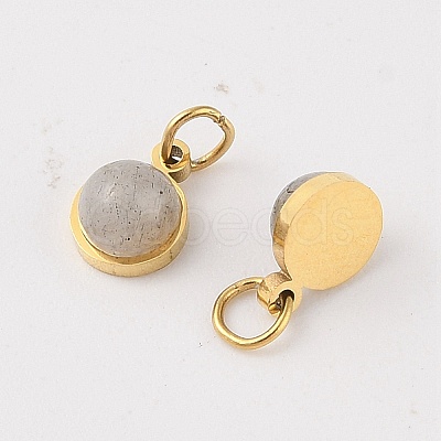 Ion Plating(IP) Natural & Synthetic Mixed Gemstone Half Round Charms with Jump Ring X-STAS-A097-05G-1