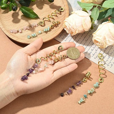 6Pcs 6 Styles Natural Flower Amazonite & Amethyst & Morganite Chips Hair Clips OHAR-YW00002-1