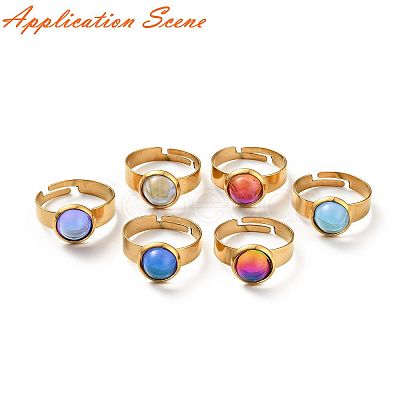 Ion Plating(IP) Adjustable 304 Stainless Steel Finger Rings Components STAS-P291-01E-G-1