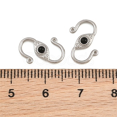 304 Stainless & Natural Obsidian S-Hook Clasps SA-CBA3073-02P-01-1