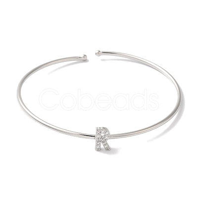 Rack Plating Brass Micro Pave Clear Cubic Zirconia Letter Open Cuff Bangles BJEW-A018-01P-R-1