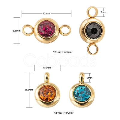 24Pcs 12 Colors 304 Stainless Steel Rhinestone Charms & Links connectors STAS-LS0001-28G-1