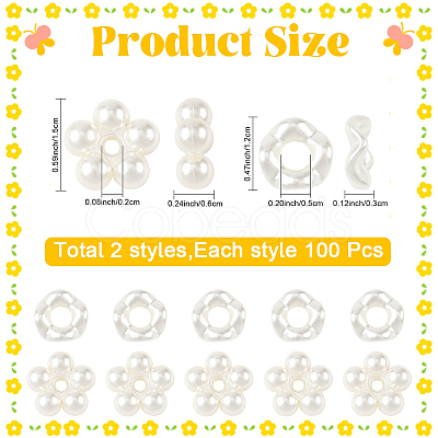 200Pcs 2 Styles ABS Imitation Pearl Beads OACR-YW0004-44-1
