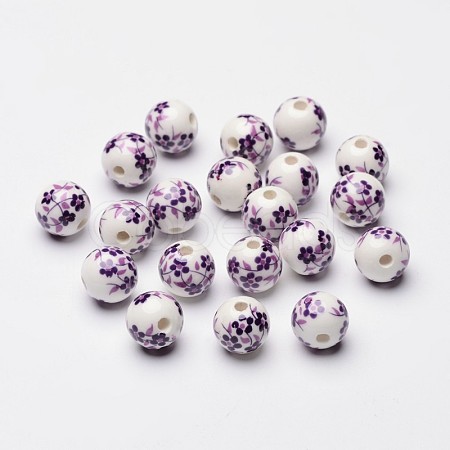 Floral Printed Porcelain Beads X-CF187Y-1
