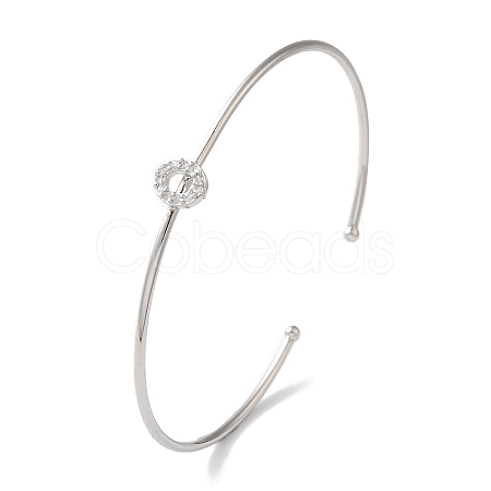Rack Plating Brass Micro Pave Clear Cubic Zirconia Letter Open Cuff Bangles BJEW-A018-01P-O-1