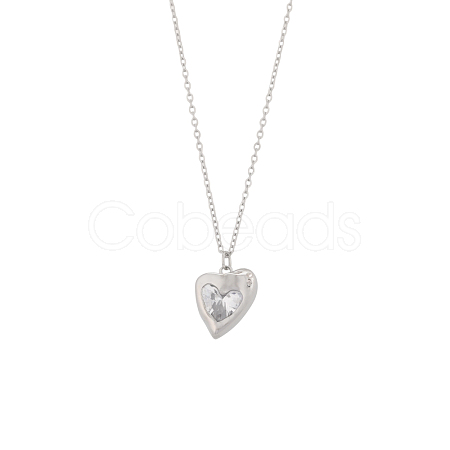 304 Stainless Steel Pave Clear Cubic Zirconia Pendant Necklaces STAS-OY018-21P-1